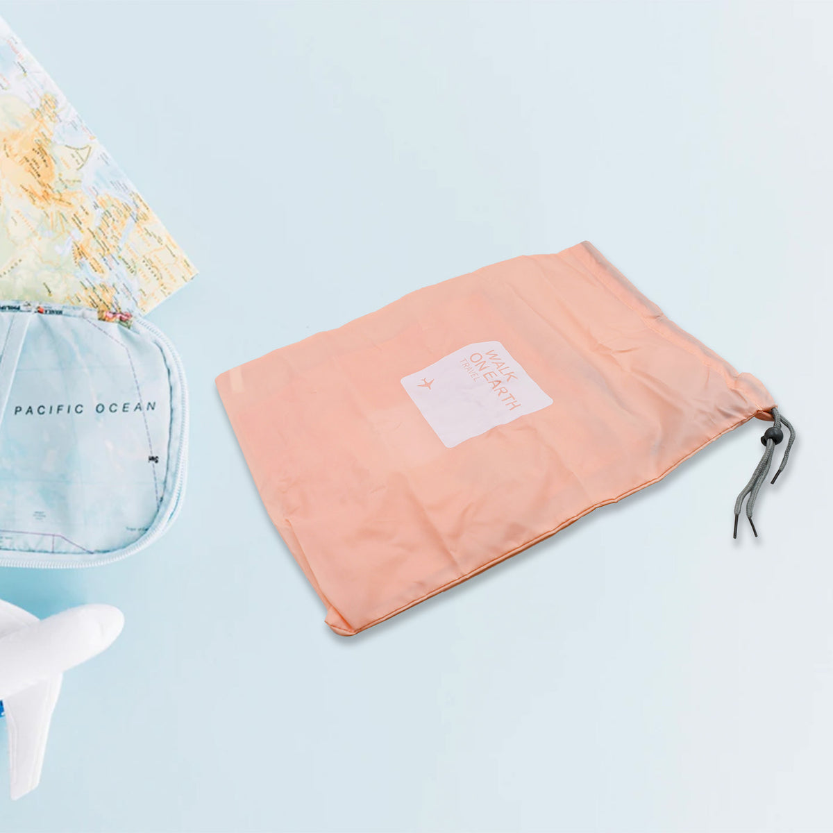 Travel Storage Bag Waterproof Nylon Drawstring Pouch Set for Clothes, Shoes and Accessories Organization (4 Pieces Set)