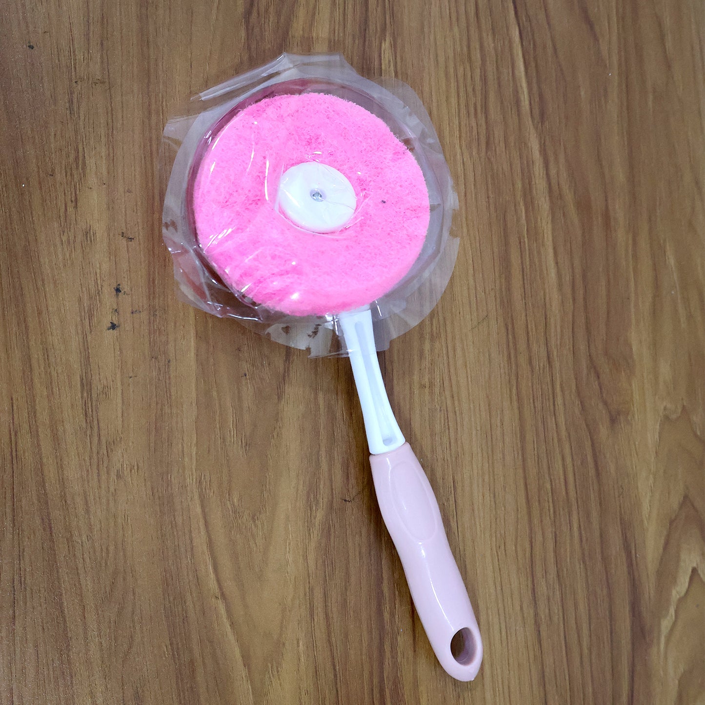 Long Handle Kitchen Dish Scrubber Brush with Soft Round Sponge Head – Ergonomic Non-Slip Grip, Strong Yet Gentle Cleaning for Plates, Pans, Bottles and Sink – Quick-Dry Hanging Hole, Durable Plastic Handle (1 Pc)
