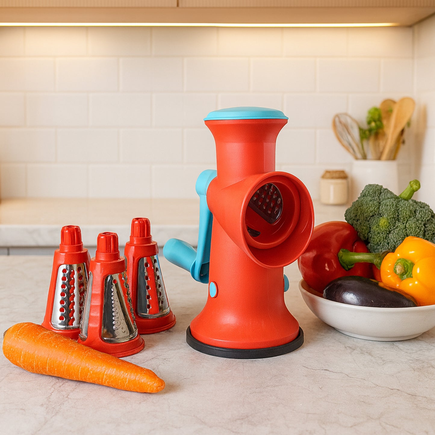 Apex 4 in 1 Signature Rotary Grater – Manual Vegetable, Cheese & Fruit Grater with Interchangeable Blades