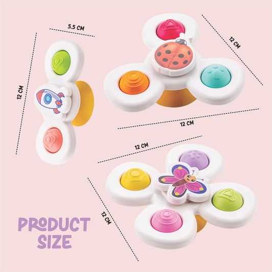 White Baby Spinner Toy Set โ Sensory Suction Spin Toys for Tummy Time, Motor Skill Development & Early Learning Stimulation (3 Pc Set)
