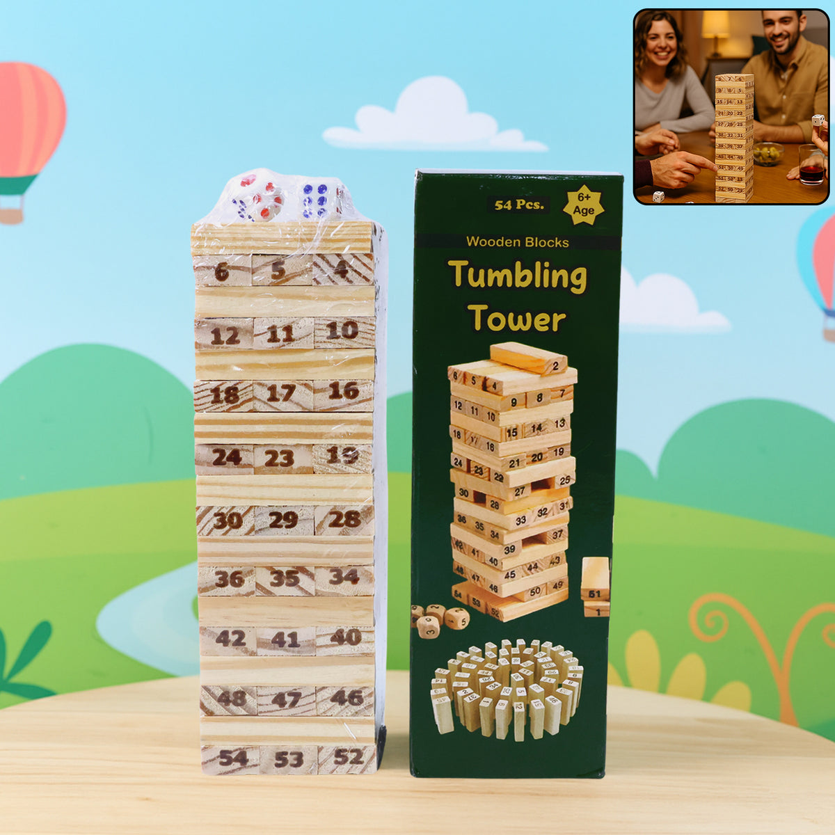 Tumbling Tower Wooden Blocks Game -Family Game Night | Party Fun | Strategy, Balance & Skill Building | Travel-Friendly Set