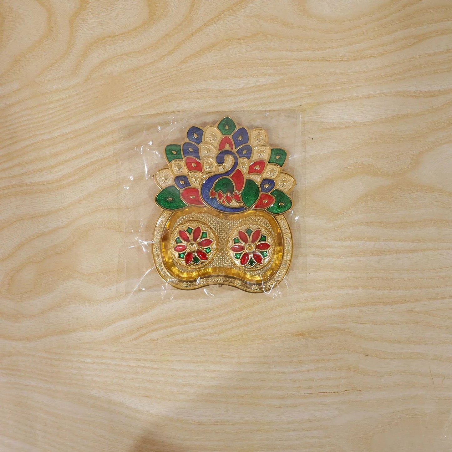 Peacock Shaped Kankavati Kumkum Holder, Decorative Golden Roli Chawal Box with Lidded Containers for Puja, Tilak, Home Temple and Festive Rituals (1 Pc)