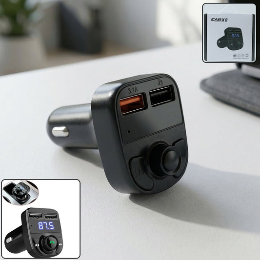 Wireless Car FM Transmitter with Dual USB Fast Charging Bluetooth Handsfree Calling Music Player LED Display and Control Knob (1 Pc)