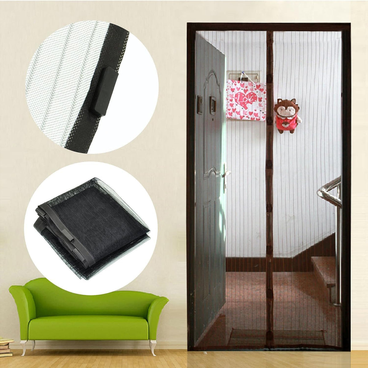 Magic Mesh Hands-Free Screen Door – Instant Open & Auto-Close with 18 Powerful Magnets | Keep Fresh Air In & Bugs Out (1 Set)