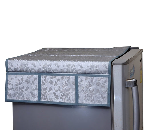 Decorative Refrigerator Top Cover Waterproof Fridge Mat with Storage Pockets Dust Proof PVC Fridge Cover (1 Pc)