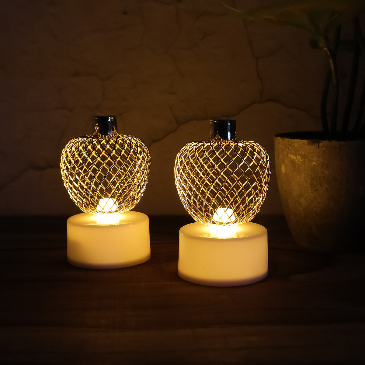 Decorative Apple Shape Led Tealight Candles - (4 Pc) Flameless, Battery Operated Festive Lights for Home Décor, Pooja, Diwali, Parties, Weddings & Gifting