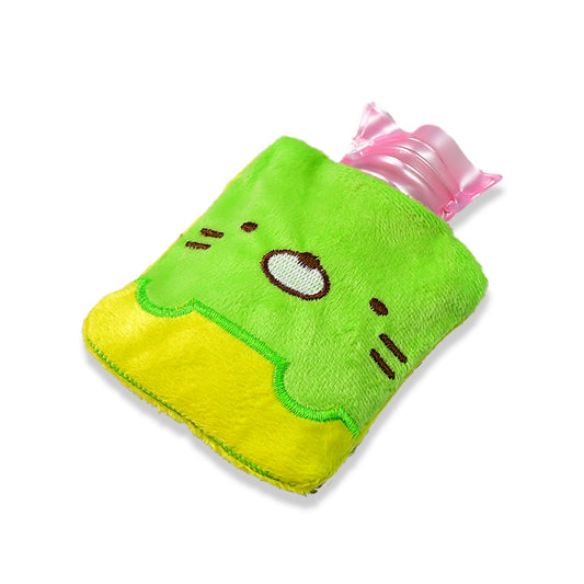 Green Kitty Small Hot Water Bag with Soft Cover – Portable Natural Rubber Heat Therapy Bottle for Pain Relief, Menstrual Cramps, Neck, Shoulder, Back and Hand Warmer