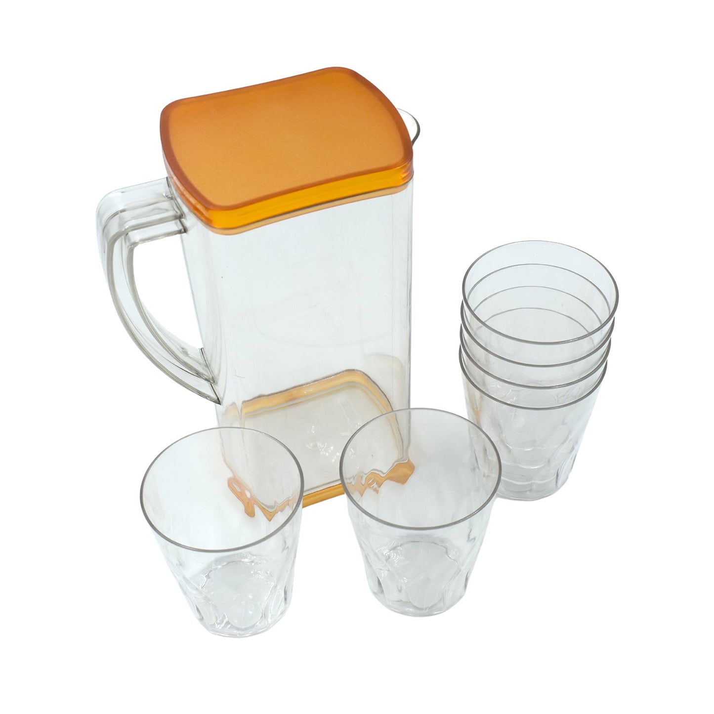 Premium Multi Purpose Square Water and Juice Jug Set 2000ML with 6 Glasses 300ML Each Transparent BPA Free Leak Proof Freezer Safe Unbreakable Jug for Fridge Dining Table