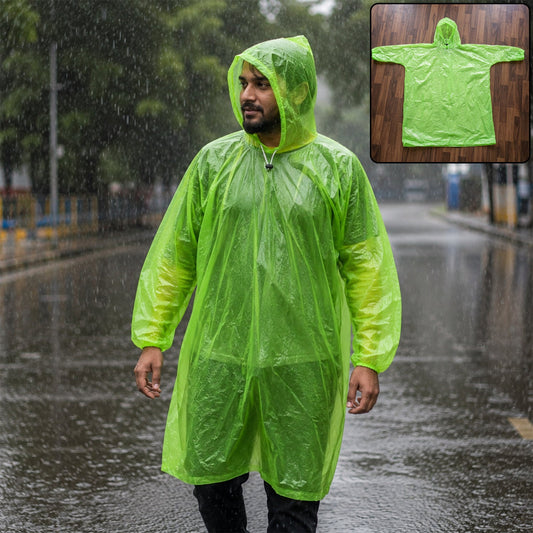 Reusable Waterproof Raincoat Hooded Long Rain Poncho with Drawstring Hood for Men and Women Lightweight Foldable Rain Coat for Travel and Bike Riding (1 Pc)