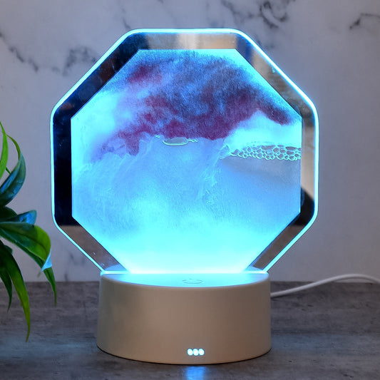 LED Moving Sand Art Table Lamp USB Rechargeable & Battery Operated | Rotating Desktop Décor | Stress-Relief Art Lamp