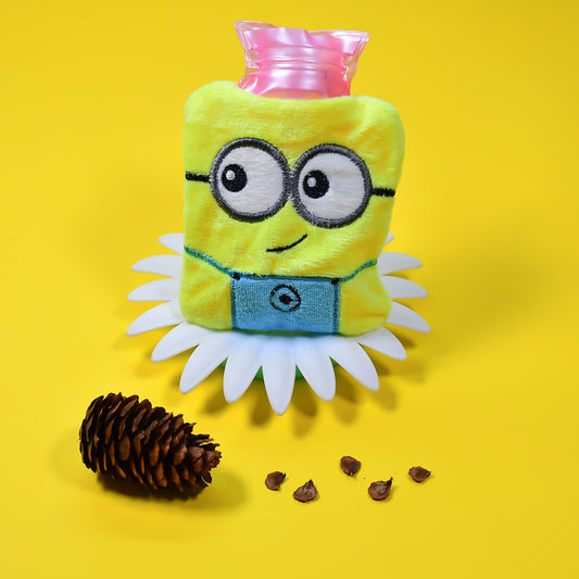 2 Eye Minions Small Hot Water Bag with Soft Cover – Portable Natural Rubber Heat Therapy Bottle for Pain Relief, Menstrual Cramps, Neck, Shoulder, Back and Hand Warmer