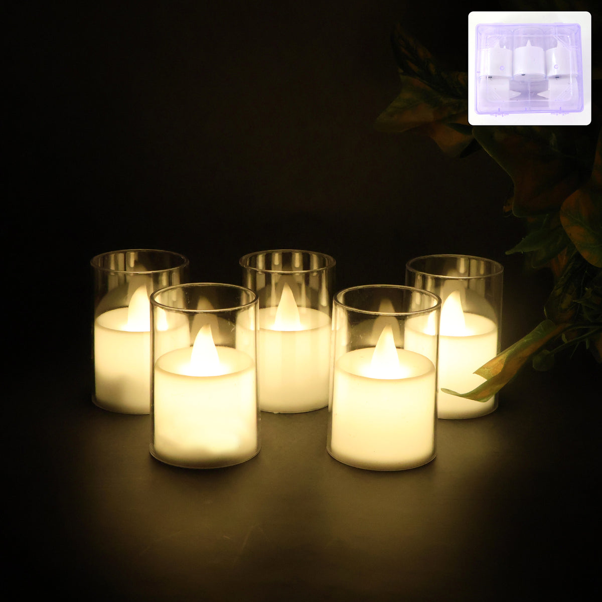 Set of 5 Flameless LED Votive Candles with Glass Holder | Battery Operated Flickering Lights for Home, Festivals & Elegant Décor
