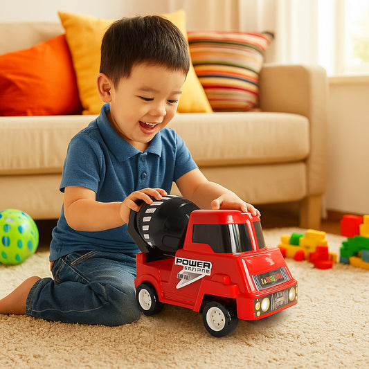 Funwoods Kids Power Cement Mixture Toy Truck - (1 Pc) Friction Powered Construction Vehicle with Rotating Mixer Drum | Heavy-Duty Design for Creative Play