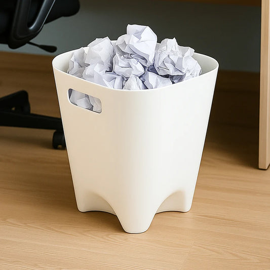 Modern Plastic Dustbin / Waste Paper Basket - (4 Pc) Compact Square Bin with Side Handles &; Raised Feet | Sturdy PP, Easy-Clean