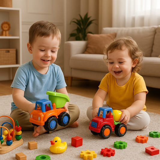 Funwoods Itsy Bitsy Construction Vehicle Toy Set For Kids - (8 Pc) Dumper, Cement Mixer, Crane, Loader & Excavator | Push & Play | Age 3+