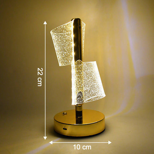 Modern Luxury Crystal Led Double Shade Table Lamp (1 Pc) | Golden Base Decorative Lighting | Bedroom, Living Room & Festive Décor