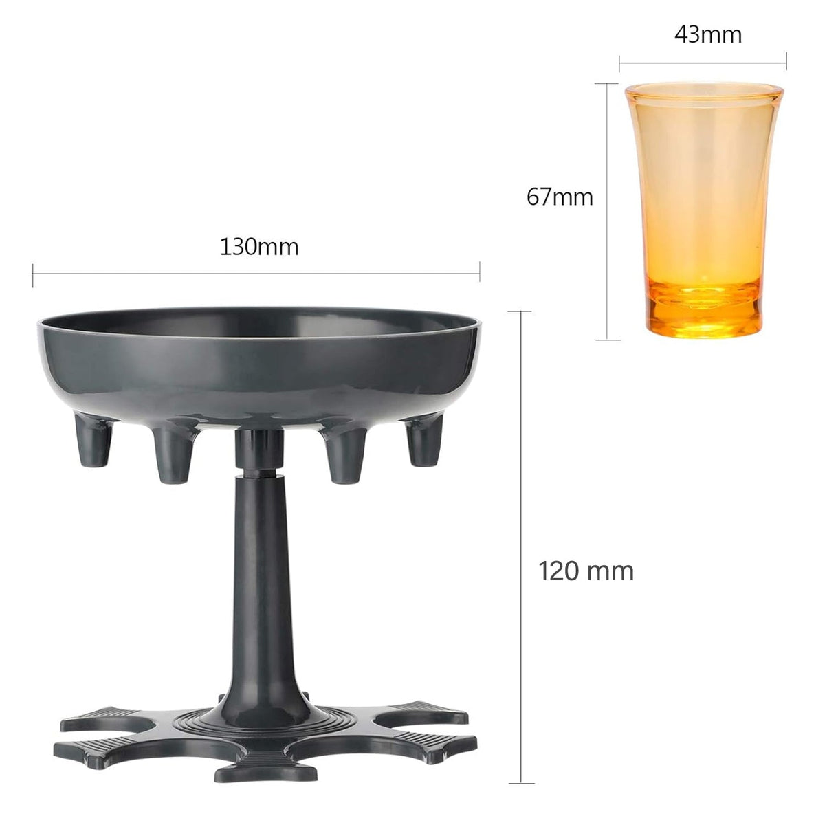 6-Shot Glass Drink Dispenser Rack with 6 Shot Glasses, ABS Plastic Liquor Pouring Stand for Home Bar, Parties, Weddings and Celebrations (1 Set)
