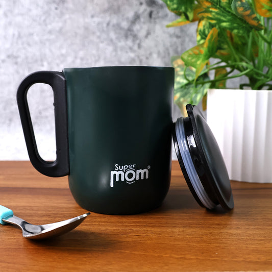Supermom Metallic Stainless Steel Insulated Mug With Lid 300ml (1 Pc) | Double Wall Coffee & Tea Cup | Travel-Friendly | Durable & Stylish