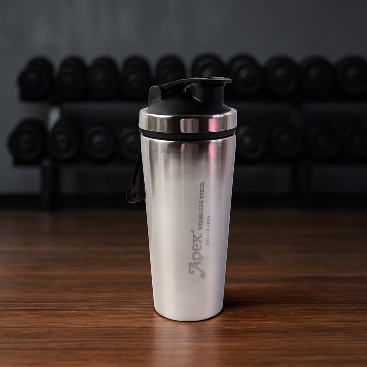 Apex Stainless Steel Gym Shaker Bottle with Spring, Leak-Resistant Flip Lid & Measurement Markings | Protein Shaker Bottle for Gym, Workout, Fitness, Sports & Daily Hydration (1 Pc)