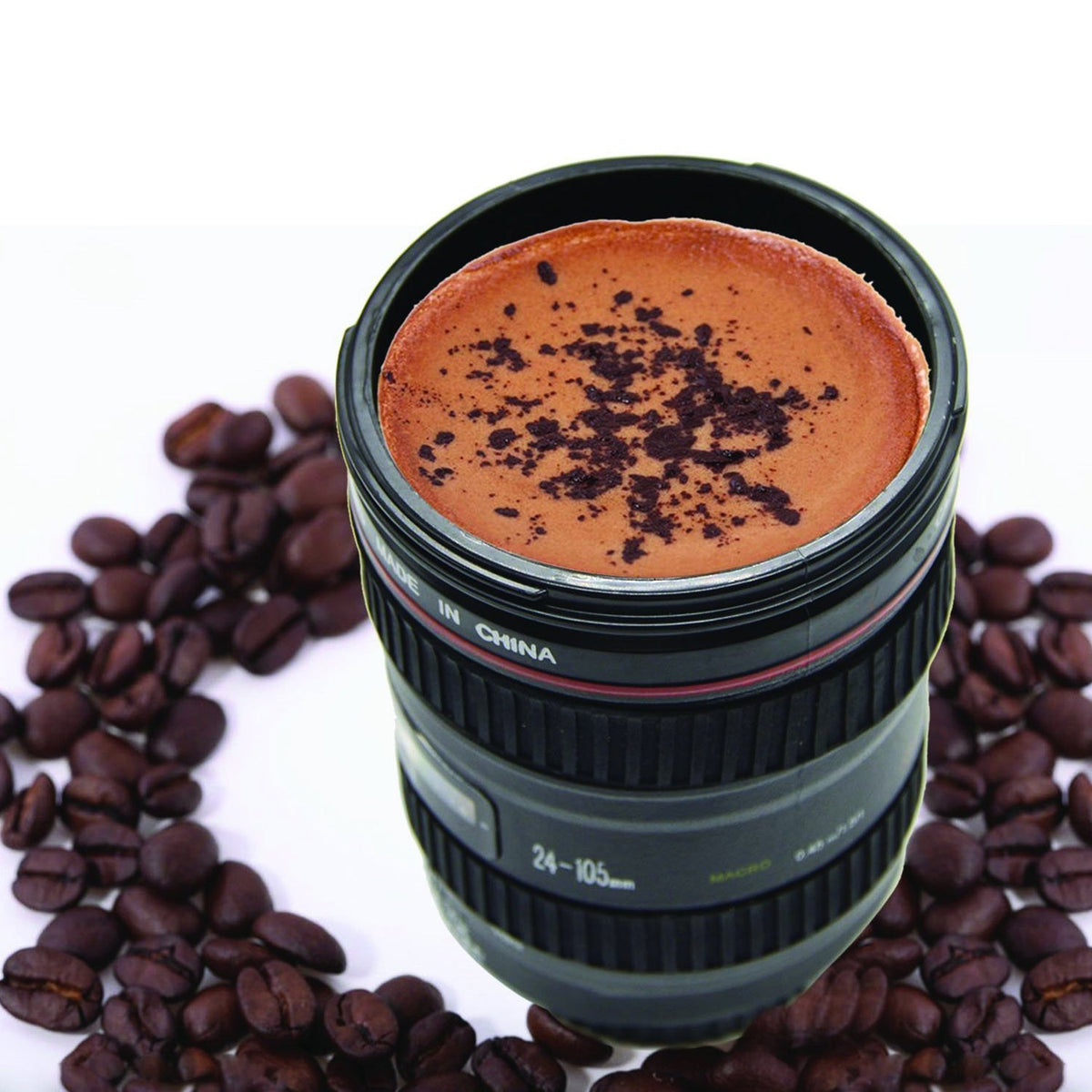 Plastic Camera Lens Stainless Steel Coffee Mug | Creative Photographer Gift | Leak-Proof | Insulated Travel Mug
