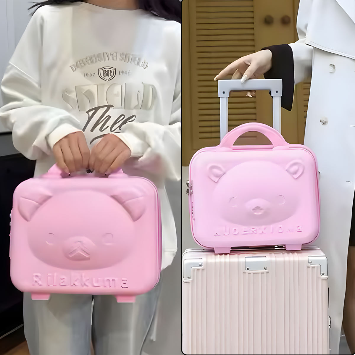 Kids Bear-Shaped Hard Shell Storage Carry Case with Handle, Spacious Inner Compartments & 3-Digit Number Lock for Travel, School & Home Organization
