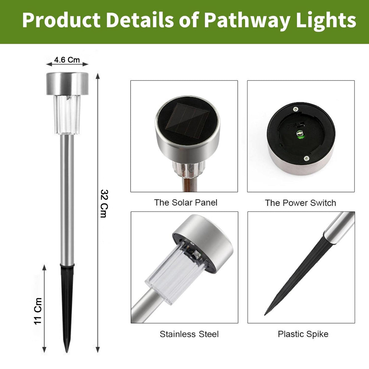 12-Piece Solar Lawn Lamp Set – Stainless Steel Outdoor Garden Lights for Pathways, Lawns &; Yard Décor