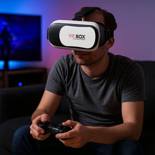 VR BOX Virtual Reality 3D Glasses Headset – Adjustable VR Head-Mounted Display for Smartphones – Immersive 360° 3D Movie and Gaming Experience with Adjustable Lenses and Head Strap
