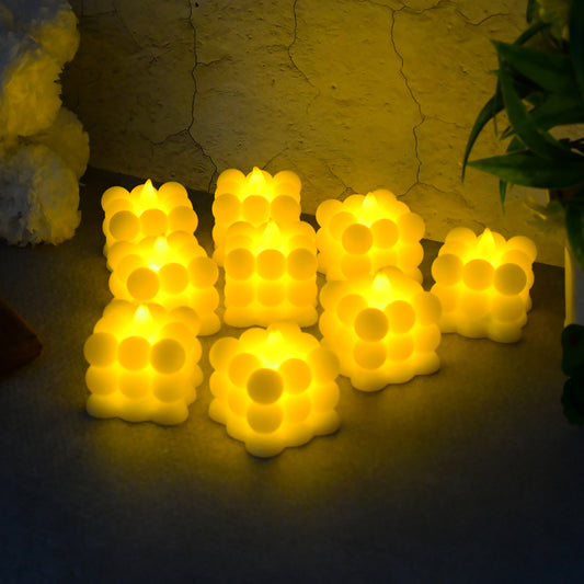 Set of 9 Decorative LED Bubble Cube Flameless Candles with Warm White Glow Battery Operated Tealight Candles for Home Diwali Wedding Party and Festive Decoration