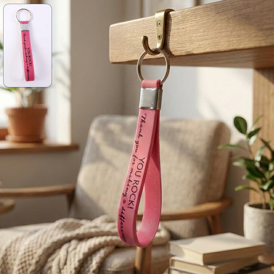 Motivational Silicone Wrist Strap Keychain with Metal Ring Inspirational Quote Loop Key Holder for Keys Bags and Accessories (1 Pc Mix Color)