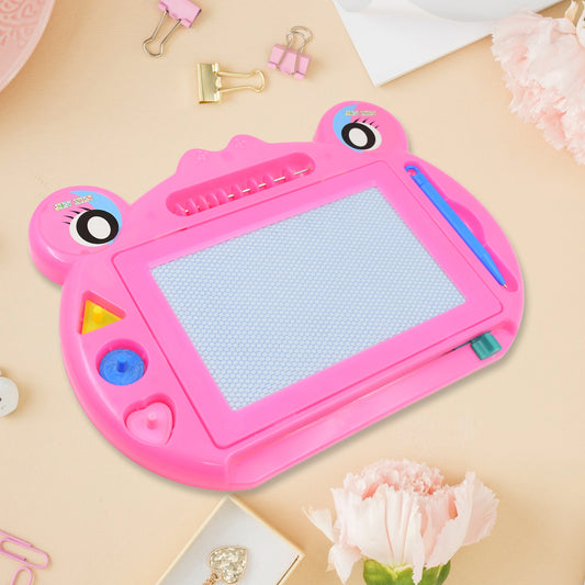 Frog Magic Sketch Slate and Drawing Board for Kids – Educational Erasable Writing Tablet with Pen and Shape Stencils (28 × 20 cm)