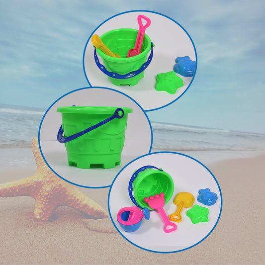 Sand Game Castle Building Beach Toy Set for Kids Plastic Sand and Gardening Play Set with Bucket and Accessories (6 Pieces)
