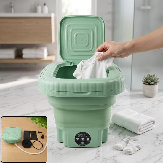 Portable Mini Folding Washing Machine with Drain Basket Compact Washer for Underwear Socks Baby Clothes Travel Camping Dorm and Apartment (1 Pc)