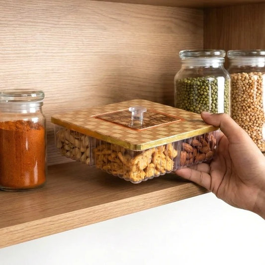 Multipurpose 4 Partition Dry Fruit Box with Airtight Lid Plastic Mukhvasdani for Dry Fruits Chocolates Sweets Mouth Freshener Spices and Snacks (1 Pc)