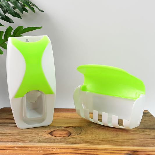 Automatic Toothpaste Dispenser and Toothbrush Holder Set with Toothbrush Wall Mounted Touch Toothpaste Squeezer Organizer (1 Set)