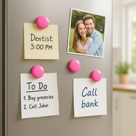 Round Fridge Magnets - (4 Pc Set) | Smooth ABS Body • Scratch-Safe Back • Refrigerator & Whiteboard Use