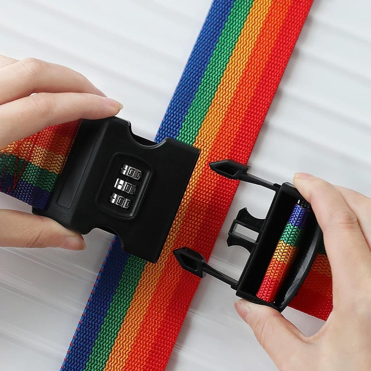 Heavy-duty Rainbow Webbing With 3-digit Code Lock | 3-Digit Code Lock • Adjustable Length • Suitcase Security & Easy Identification | 1 Pc