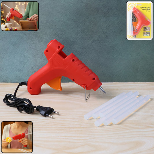 Premium 20w Hot Melt Glue Gun With 6 Transparent Glue Sticks Set | Fast Heating | Easy Trigger Control | Ideal for Crafts, DIY & Repairs