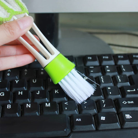 3-in-1 Blind, AC Vent and Keyboard Gap Cleaner – Dual-End Dusting Tool with 3-Prong Removable Microfiber Sleeves and Precision Nylon Bristle Brush – Ergonomic Non-Slip Handle, Washable Covers, Compact Detailer (1 Pc)