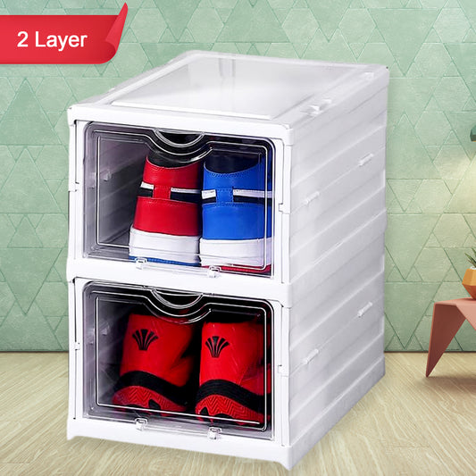 Stackable Multifunctional 2 Layer Storage Organizer Cart Foldable Drawer Shelf Basket Rack with Wheels for Kitchen Pantry Bedroom Bathroom Laundry Closet (1 Pc)