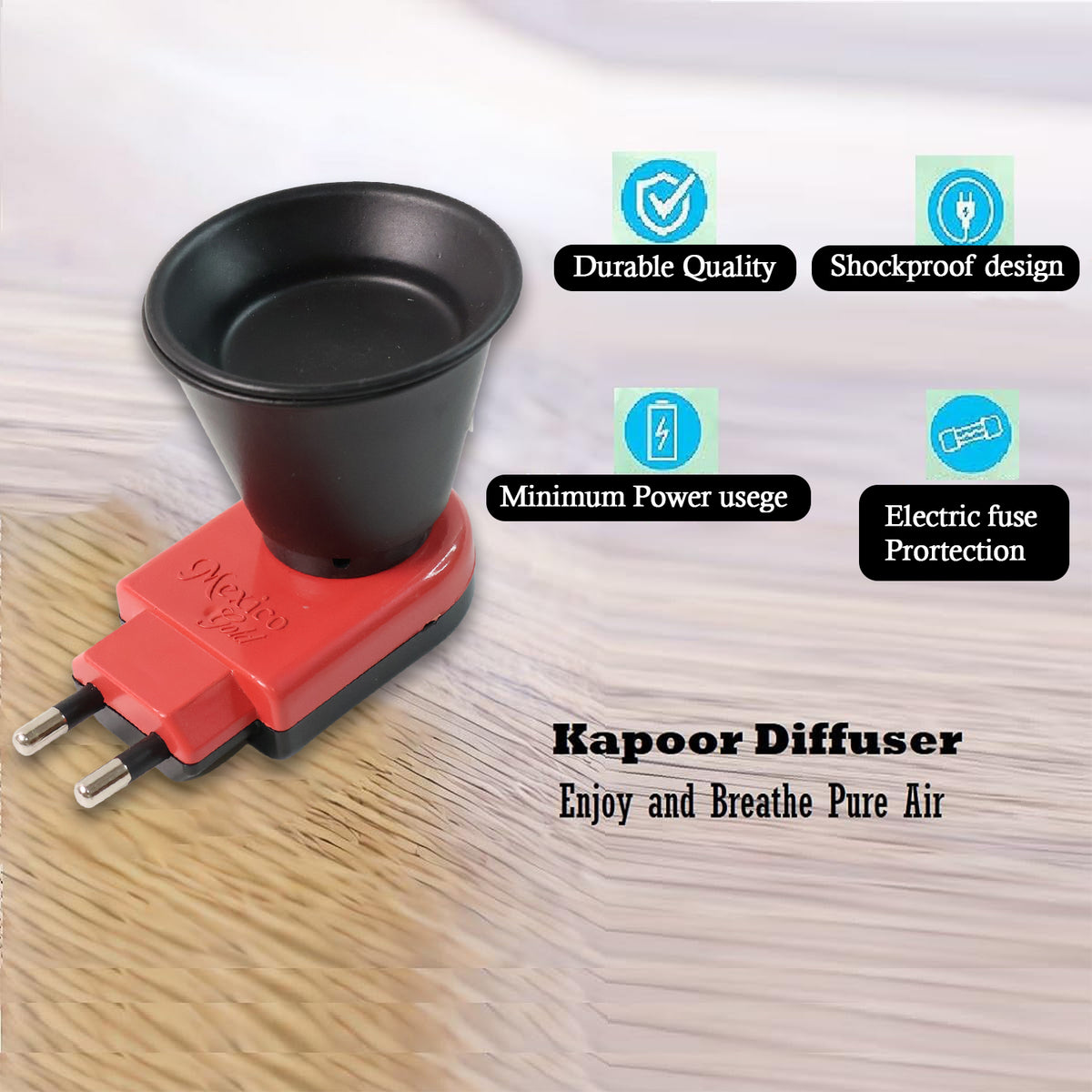 Electric Kapoor Dani Camphor Diffuser (1 Pc)– Smoke-Free Aromatherapy Burner for Home & Office