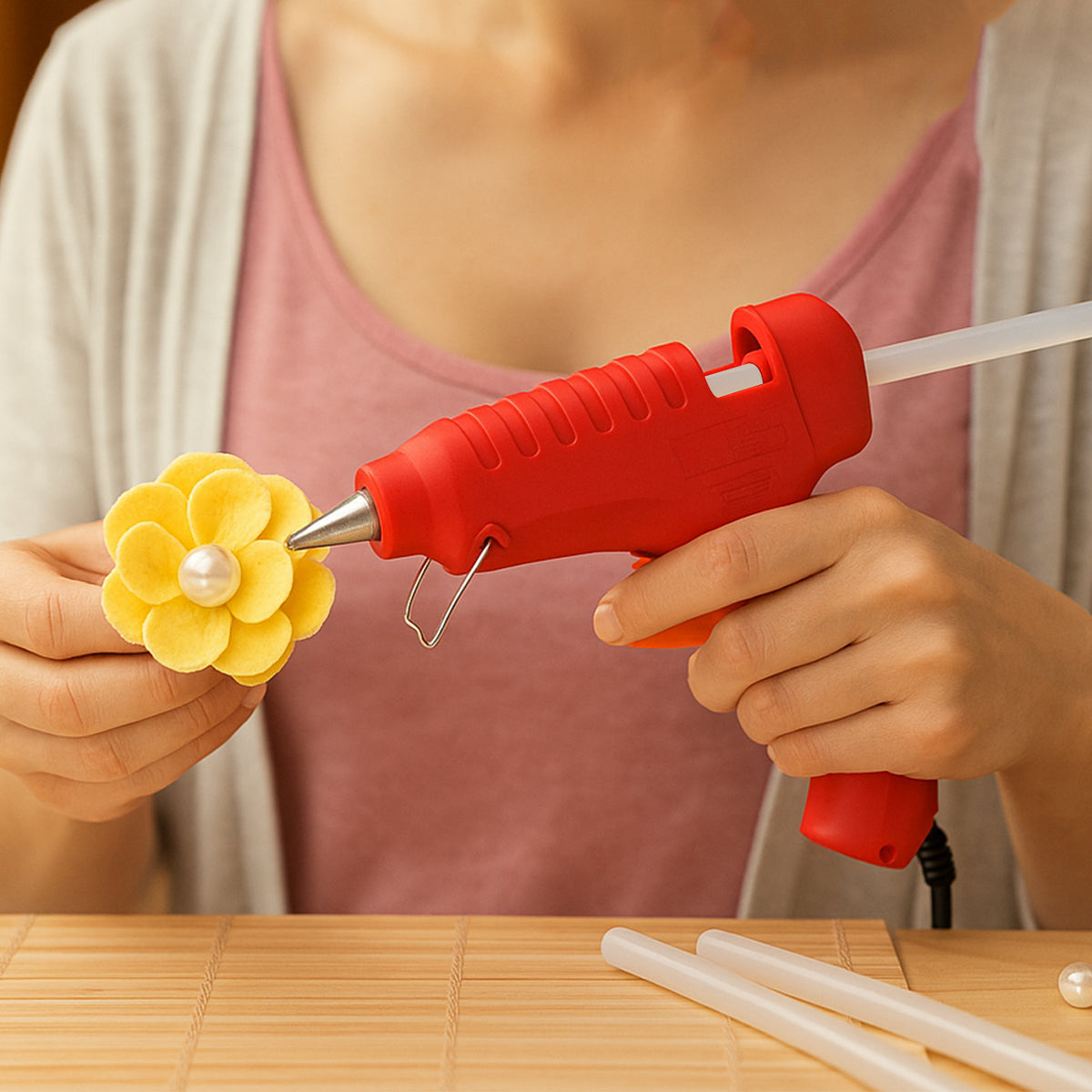 Premium 20w Hot Melt Glue Gun With 6 Transparent Glue Sticks Set | Fast Heating | Easy Trigger Control | Ideal for Crafts, DIY & Repairs