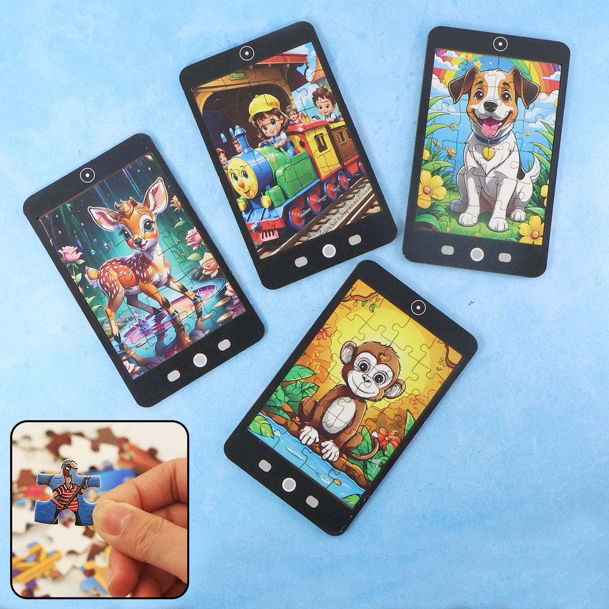 Kids Mini Cartoon Jigsaw Puzzle - 1 Pc Mix Design Mobile-Phone Shaped Puzzle Board | Educational Learning Toy | Portable Travel Brain Game