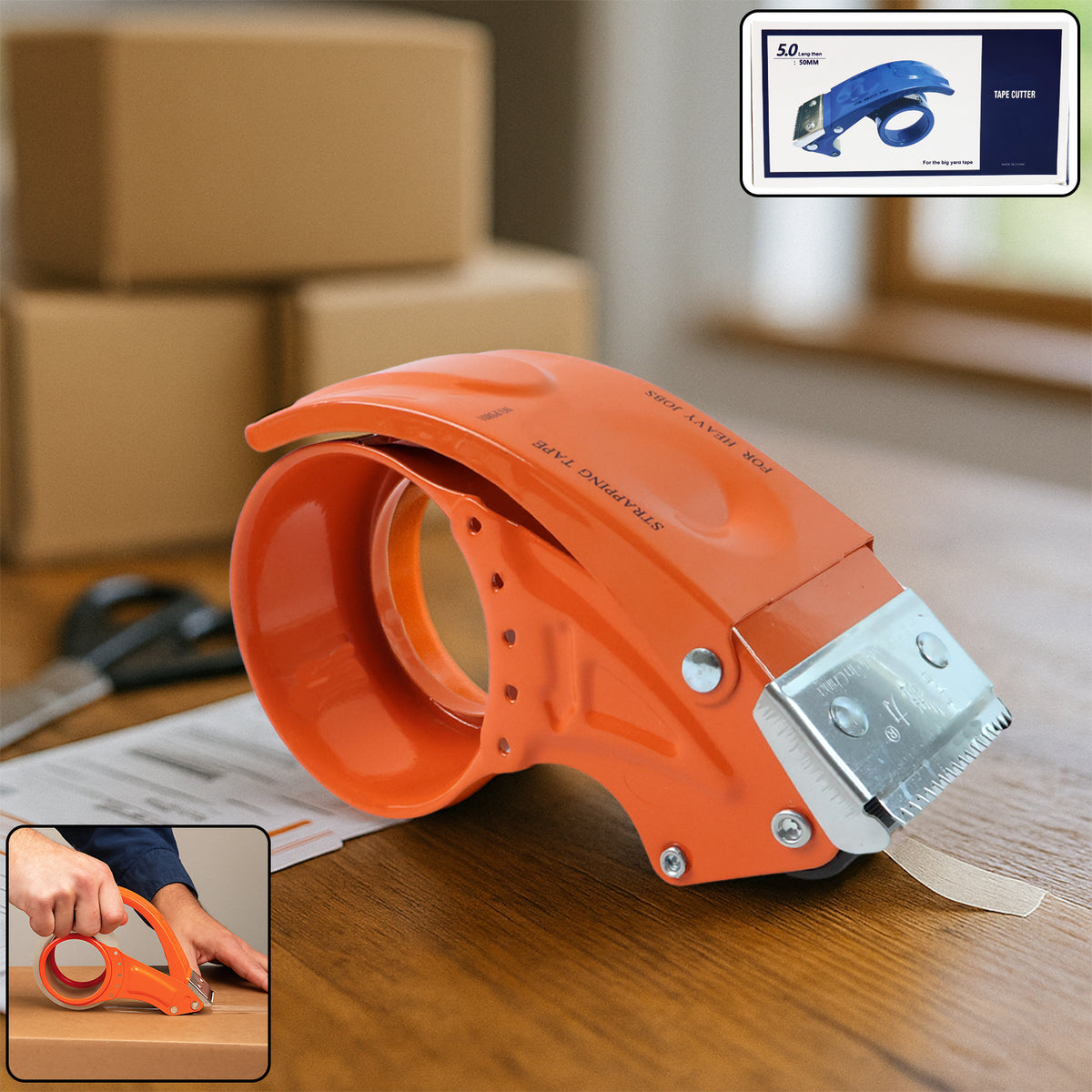 Heavy-duty Packing Tape Dispenser - (50 Mm, 1 Pc) with Serrated Steel Cutter | Ergonomic Handheld Parcel Sealer | Fits 48–50 mm Tapes, 3" Core