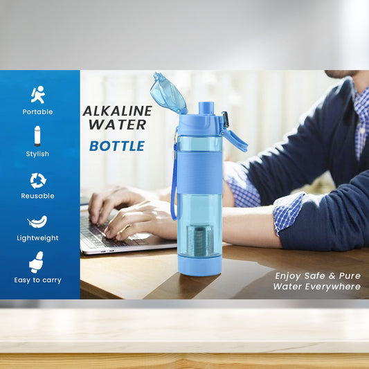 Portable Alkaline Water Bottle with Food Grade BPA Free Plastic and Mineral Filter Stylish Reusable Drinking Bottle for Home Office Gym and Travel
