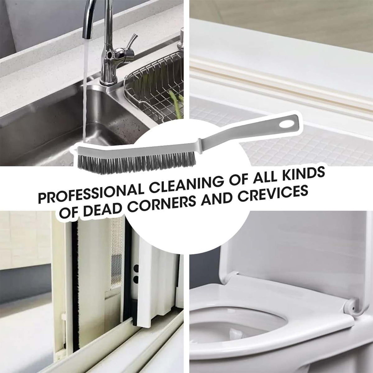 Long Handle Corner Cleaning Brush for Bathroom Floor Tile Joints Skirting Window Tracks and Hard to Reach Edges Heavy Duty Stiff Bristle Household Cleaning Brushes (Pack of 2)