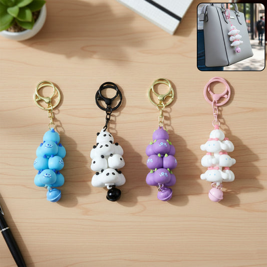 Cute Cartoon Cloud Stack Keychain with Bell Decorative Bag Charm and Key Ring for Handbags, School Bags, Backpacks and Car Keys (1 Pc Mix Color)