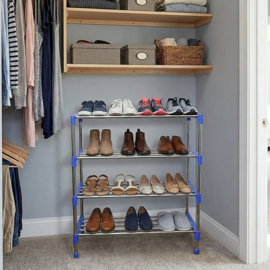 Multipurpose 4-Layer Shoe Rack Organizer – Space-Saving Stainless Steel Storage Rack with Plastic Connectors – Multi-Functional, Easy Assembly – Perfect for Shoes, Clothes and Accessories