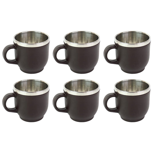 Apex Premium Double Wall Stainless Steel Cappuccino Mug Gift Set – 100 ML Insulated Coffee and Tea Cups with Handle – Set of 6 Brown Finish