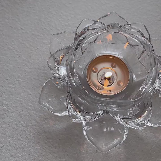 Glass Lotus Flower Tea Light Candle Holder – Transparent Glass Diya Holder