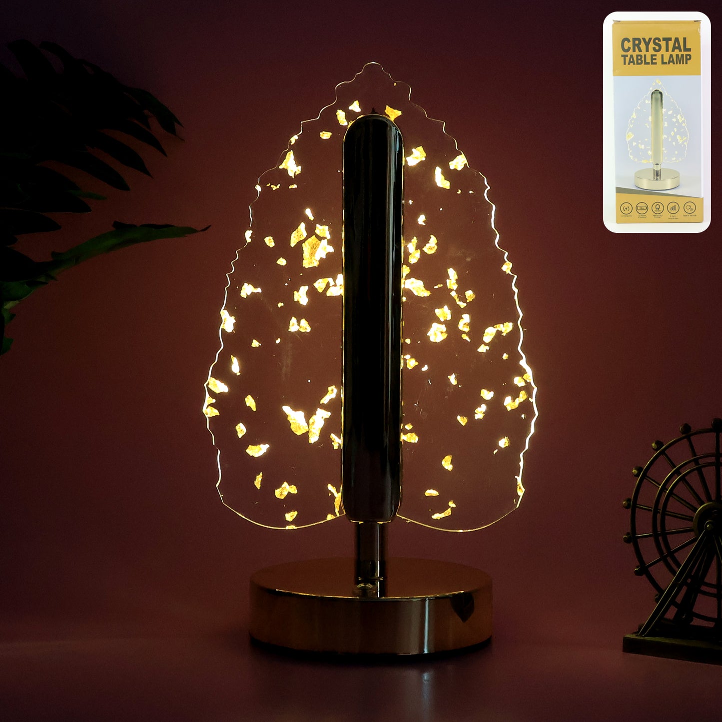 Premium Golden Crystal Leaf Shaped LED Table Lamp with USB Charging Modern Decorative Bedside Office Living Room Light Luxury Home Decor Lamp